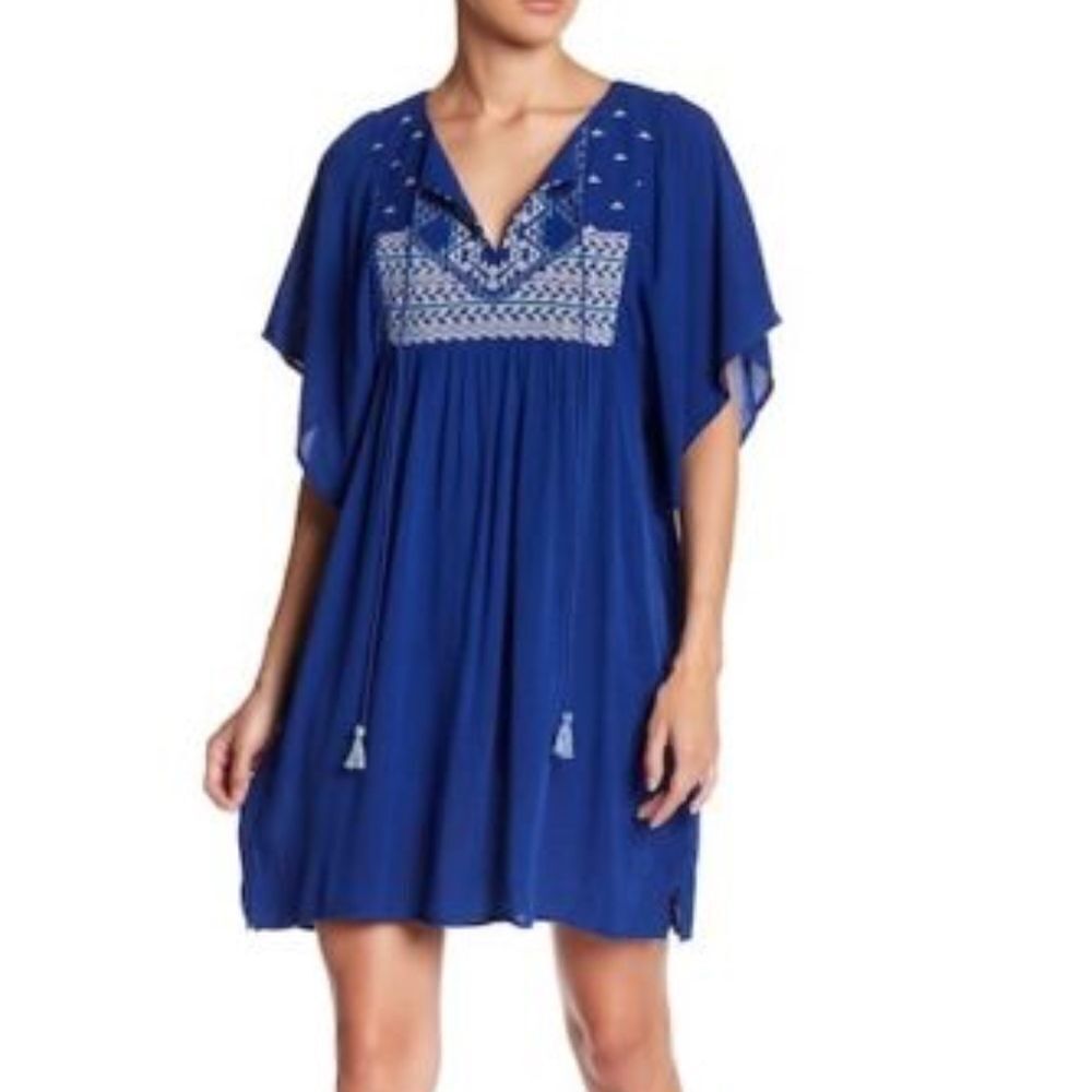 NWT | Love Stitch | Blue Embroidered Mini Dress